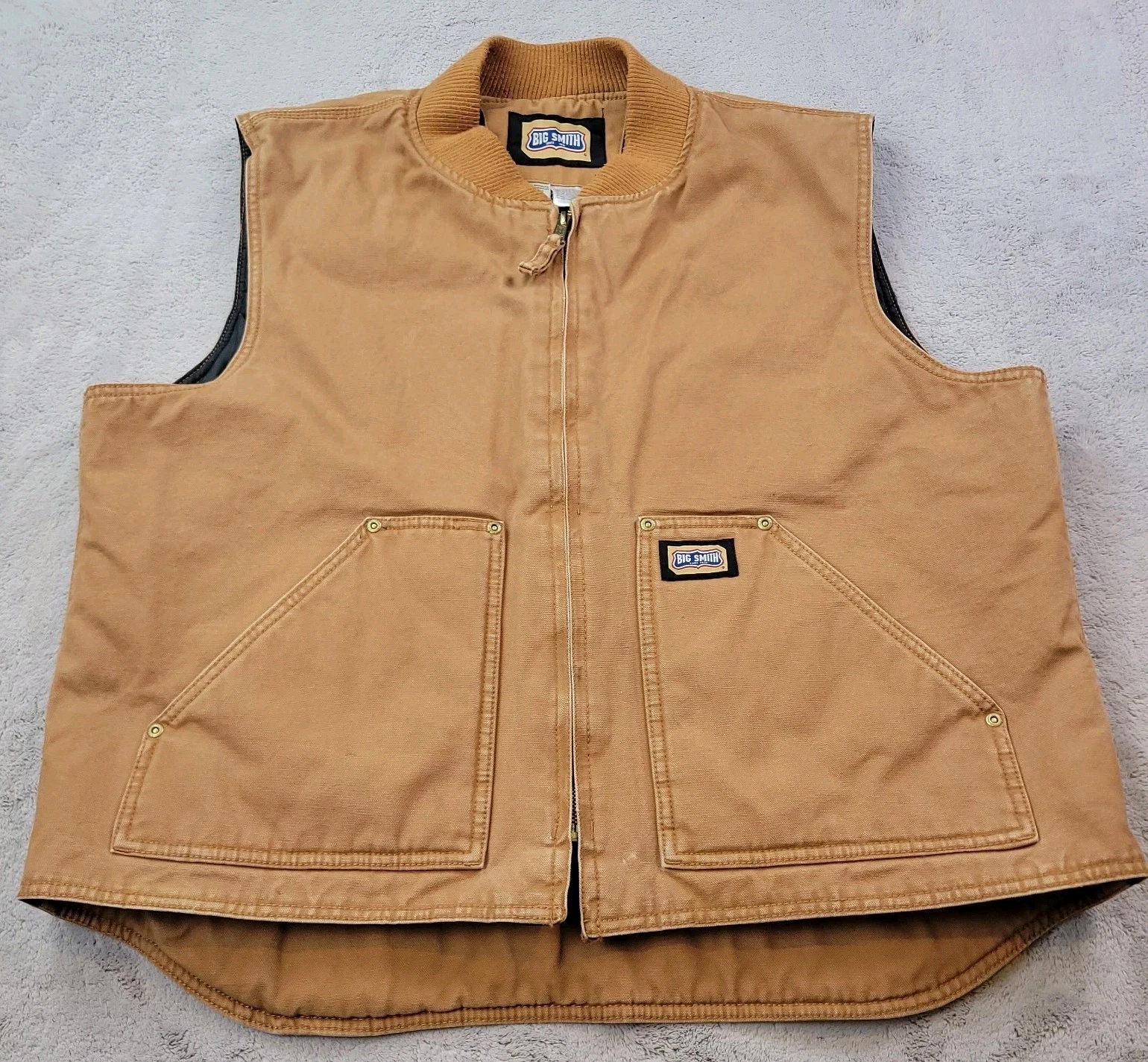 Big Smith Workwear Insulated Vest Mens XL 46-48 Brown Canvas Full Zip Pockets