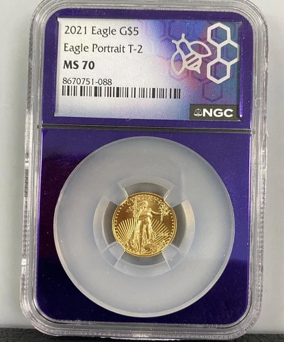 2021 US 1/10th ozt Gold $5 Eagle Coin T-2 NGC MS70 L23934