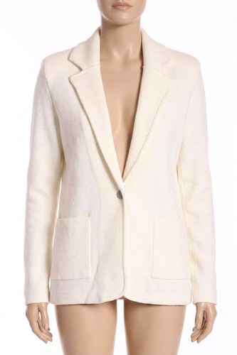 Minnie Rose Cotton Blend Fitted Blazer White
