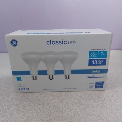 Lot 3 GE LED Light Bulb Classic 7W 65W BR30 Medium 93131014 Daylight Flood NEW