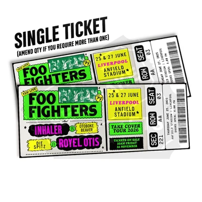CUSTOM Foo Fighters Mock Ticket Take Cover 2026 | Personalised Gift Reveal Keepsake