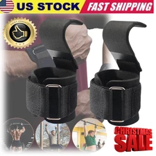 2Pcs Weight Lifting Wrist Hooks Lifting Straps Wrist Wraps Lifting Hook Gym US~