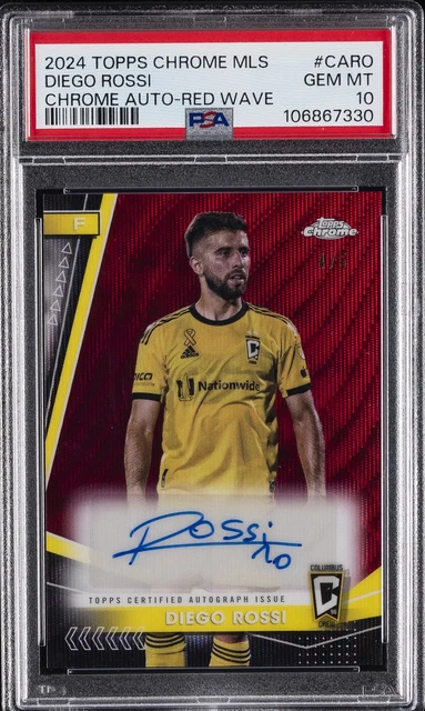 2024 Topps Chrome MLS Chrome Autos Red Wave #Caro Diego Rossi 4/5 PSA 10