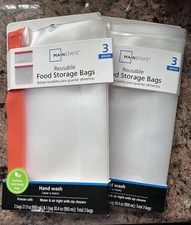 Mainstays Reusable Food Storage Bags Orange 3-Pak + 1 ~ NEW
