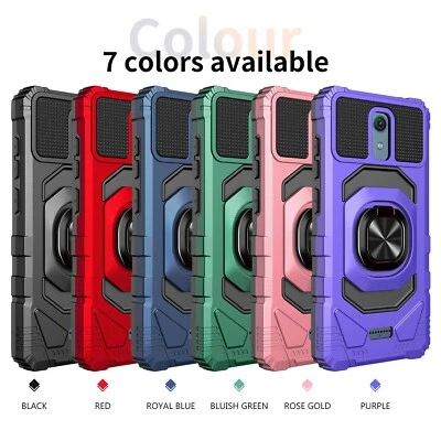 SPM168 For TCL 50 XL 5G Case Shockproof Magnet Ring Stand Phone Cover w/ Tempered Glass