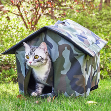 Outdoor Cat House, Weatherproof Feral Cat House with Mat and Doors, Easy to Put