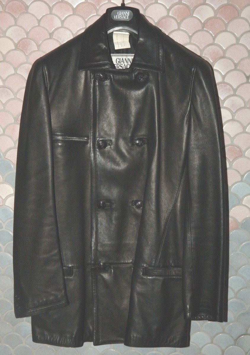 GIANNI VERSACE VINTAGE BLACK LEATHER JACKET, NEVER WORN US 38