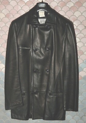 GIANNI VERSACE VINTAGE BLACK LEATHER JACKET, NEVER WORN US 38