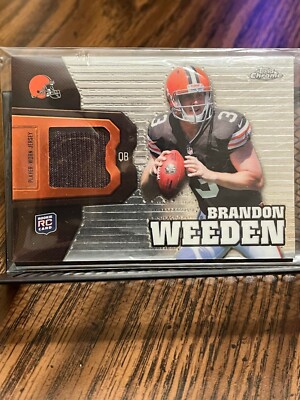 BRANDON WEEDEN 2012 TOPPS CHROME ROOKIE BROWNS WORN JERSEY PATCH RELIC OK STATE!