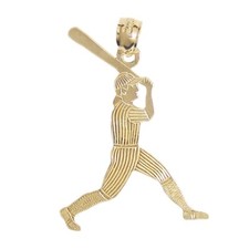 New 14k Yellow Gold Baseball Batter Pendant