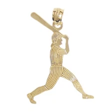 New 14k Yellow Gold Baseball Batter Pendant