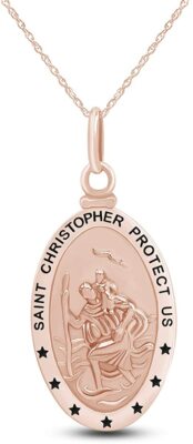 Saint Christopher Protect Us Religious Pandent 14k Rose Gold Plated Silver 925