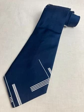 Vintage Necktie 1970's Swing Wide Neck Tie Blue Abstract Art Deco Jacquard