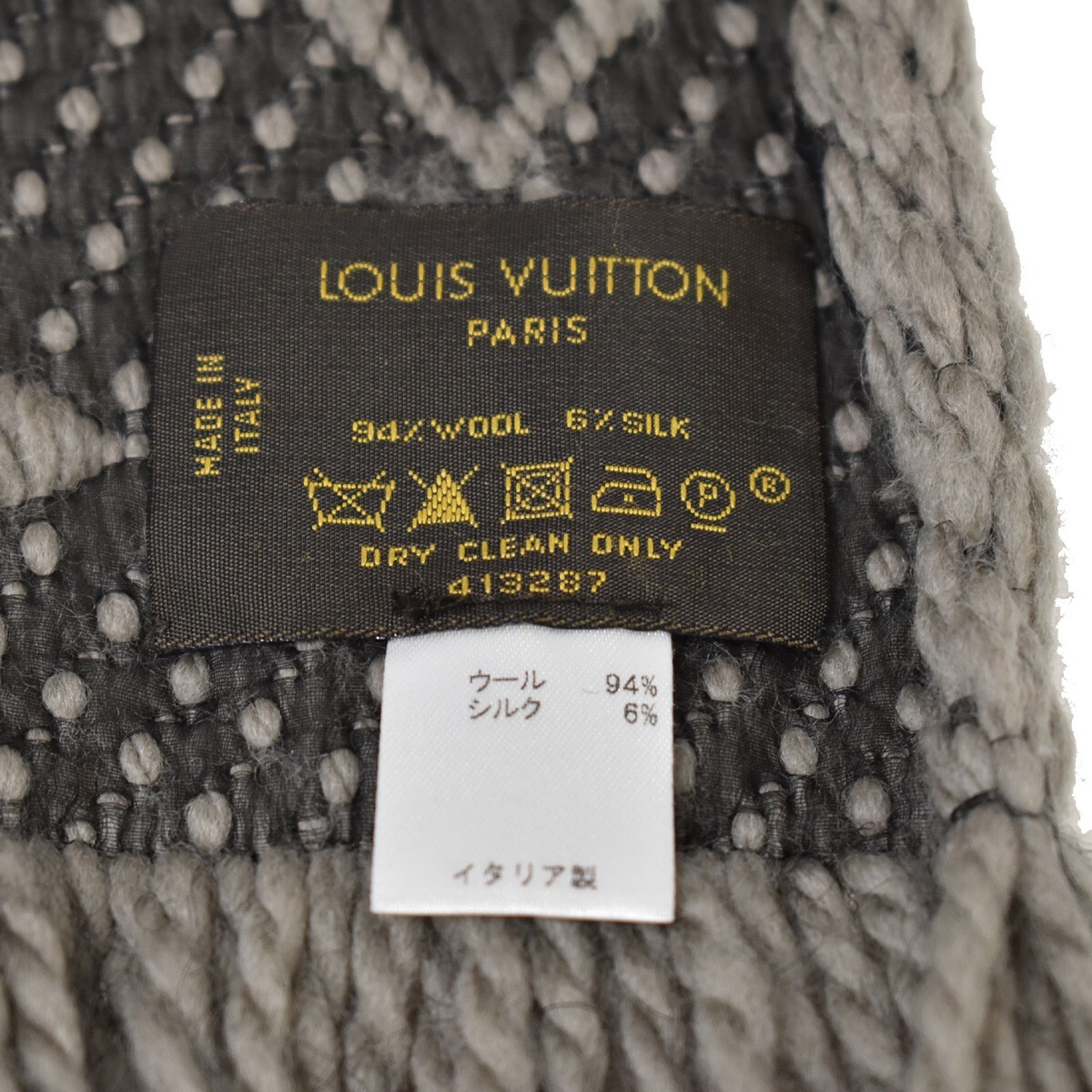 LOUIS VUITTON Winter Scarf Logo Mania Monogram Wool Silk Gray 413287