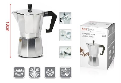 Caffettiera Moka Fackelmann 6 Tazze - Alluminio Robusto, Beccuccio Anti-Goccia E Manico Antiscottatura - Caff&egrave; Aromatico