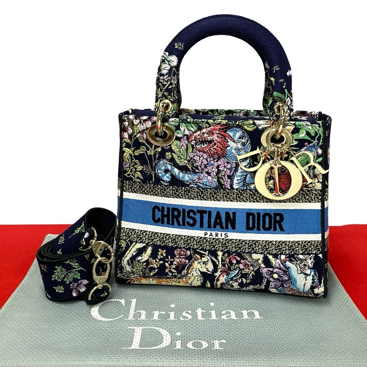 Sac bandoulière Christian Dior Lady Dior Canage toile bleu 40722