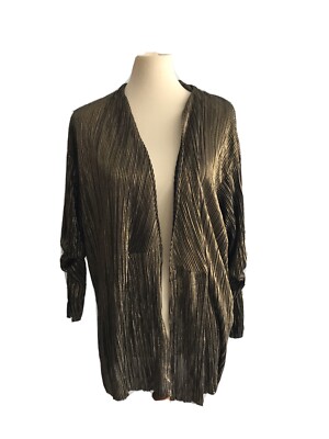 ZARA WOMAN Gold METALLIC EFFECT BLAZER Pleated Long Sleeve Size S O3968 READ