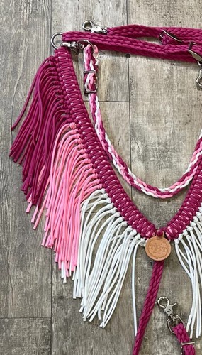 Horse Fringe Breast Collar pink ombre With Wither Strap - Picture 5 of 7