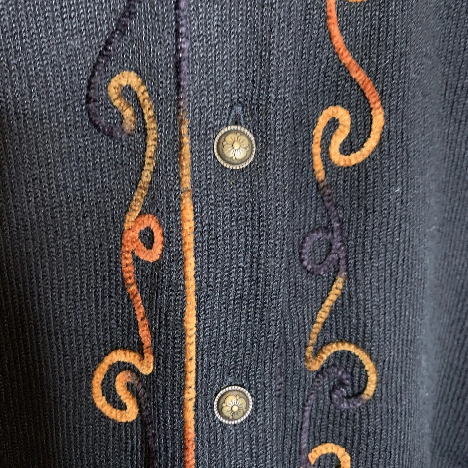 Cárdigan Ali Miles Mujer Mediano Negro Crochet Borde Botón Frontal Suéter Capa Foto 3 de 4