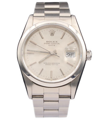 Mens Rolex Date Stainless Steel Watch Oyster Band Silver Dial NO HOLES 15200