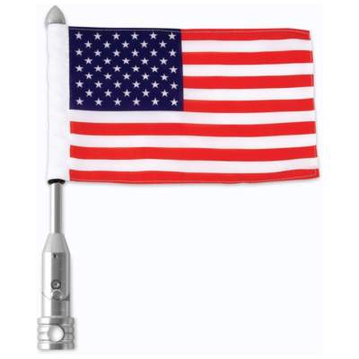 Diamond Plate Large 18'' Motorcycle Flagpole Mount with USA American Flag 15x10''