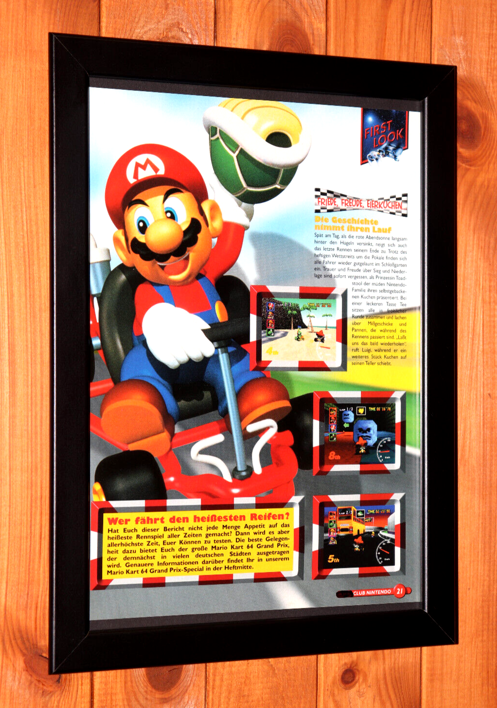 Mario Kart 64 First Look Nintendo 64 Vintage Small Promo Poster / Ad Page Framed