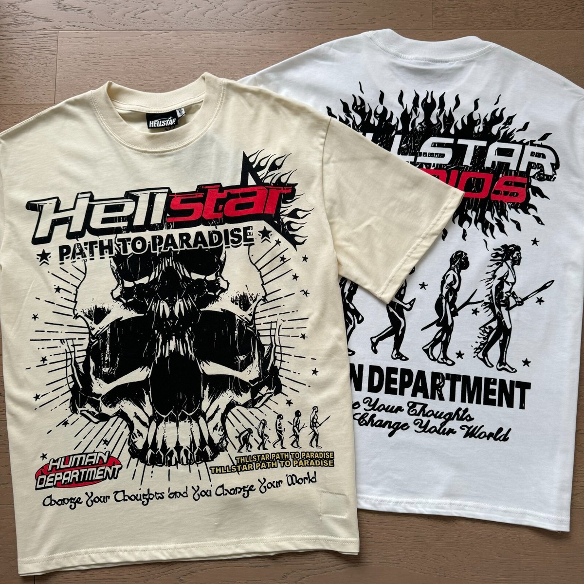 25SS Hell Studios star Human Evolution print Tee INS Style trend