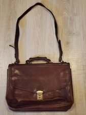I Medici Italian Leather Briefcase Shoulder Bag Dark Brown Made in Italy