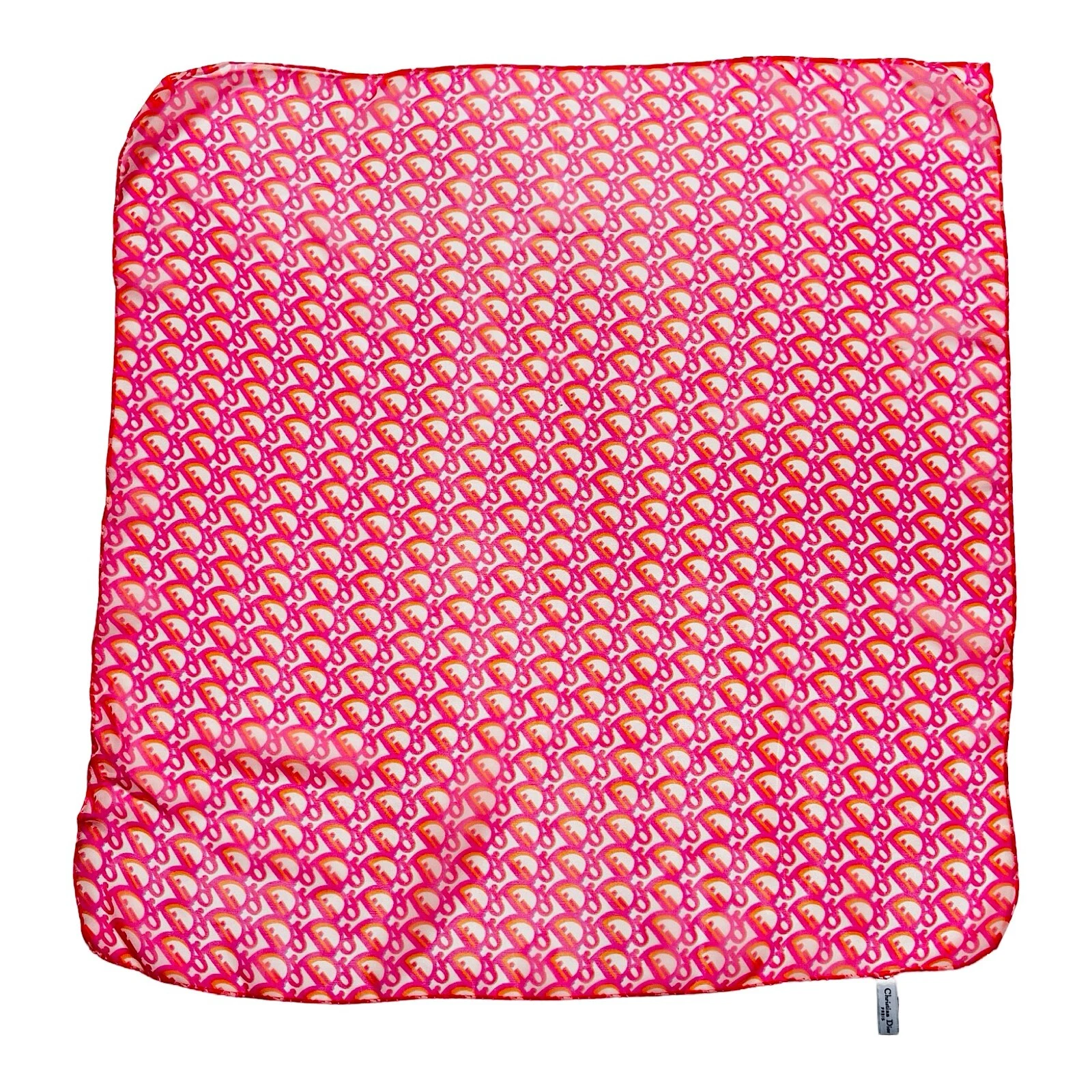 Christian Dior écharpe logo carré bandana foulard oblique monogramme rose orange