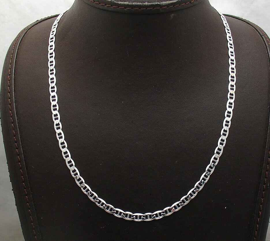 4.2mm Mens Solid Mariner Link Chain Necklace Real 925 Sterling