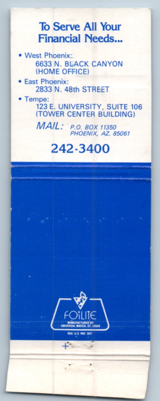 Matchbook Cover Advertising Desert Schools Credit Union Phoenix Arizona ...