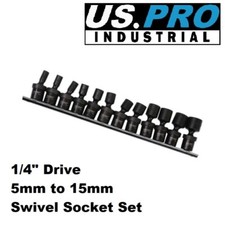 1/4" Drive Metric Wobble / Swivel Joint Impact Socket Set 5mm to 15mm US PRO IND