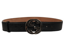 Gucci Mens Interlocking GG Supreme Buckle Belt Sizze 90 36 Black Leather