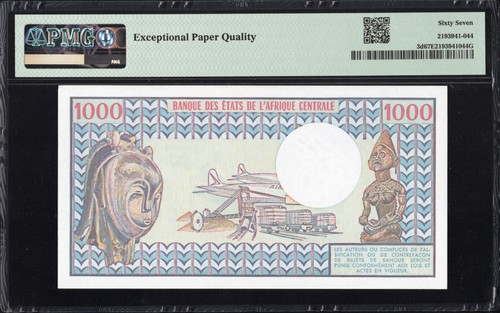 Gabon 1000 Francs P3d 1978-84 Bongo PMG67 Superb Gem UNC EPQ Banknote PERFECT - Picture 2 of 3