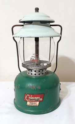 Vintage Coleman LP Gas Lantern Green w/ Pyrex Globe Dual Fuel Propane Camping