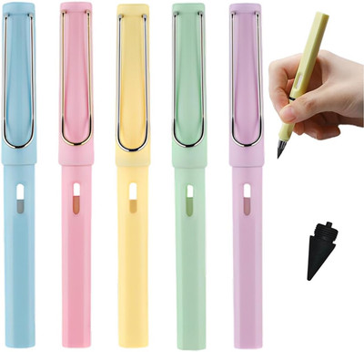 5 Stück Metall Tintenlose Bleistifte, Magic Pencil mit 5 Stück Wechselkopf, Klar