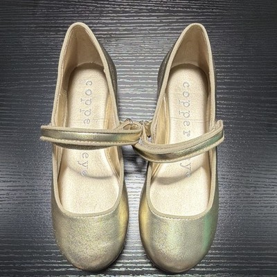 Copper Key Girls Gold Mary Jane Dress Shoes Faux Leather Buckle Size 12 M