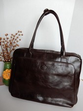 Vintage Designer Brown Leather Structured Briefcase Satchel Classic 2 Handle Zip