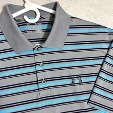 Under Armour HeatGear Performance Golf Polo Shirt Men XL Loose Blue Gray Striped