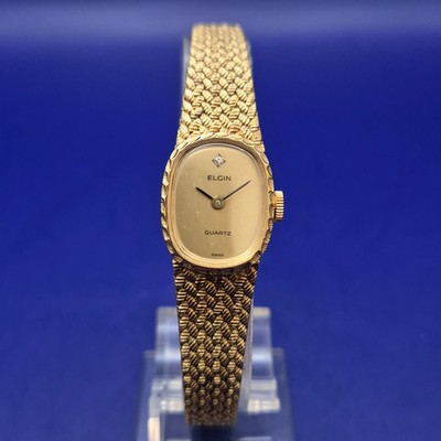 Edle Elgin Damen Uhr   Goldfarbenes Vintage Design mit Diamant-Akzent