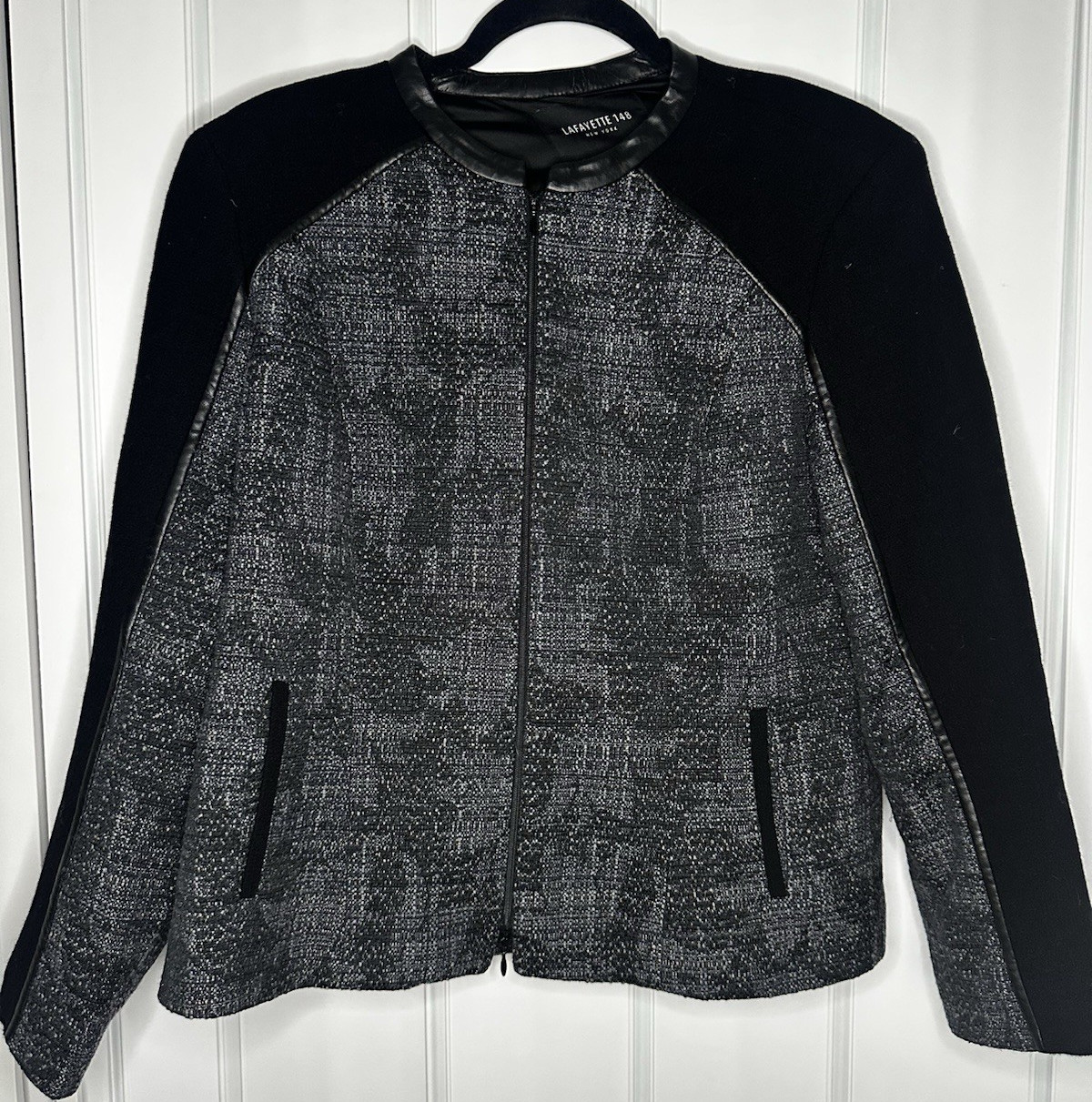 Lafayette 148 New York Women’s Zip-Front Jacket Pockets 16 Black/Gray