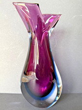 Murano Sommerso Signed Art Glass Vase   Purple Amethyst Blue - 10.5 in x 5 in