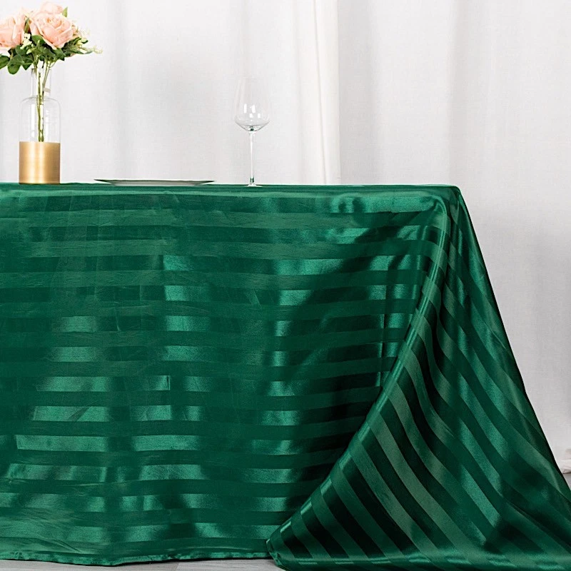 90"x132" HUNTER GREEN Stripes Satin Rectangular TABLECLOTH Table Linen Party - Image 4 of 4