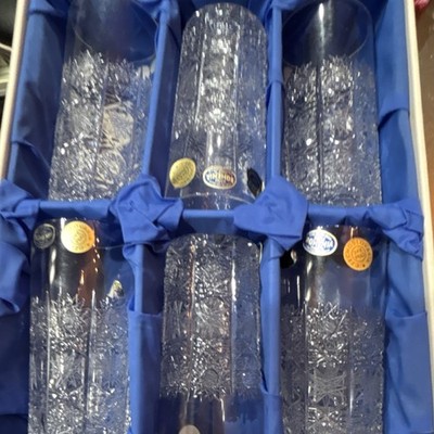 Bohemia Crystal Highball Glasses Set of 6 Cut Glass Etched Czechoslovakia