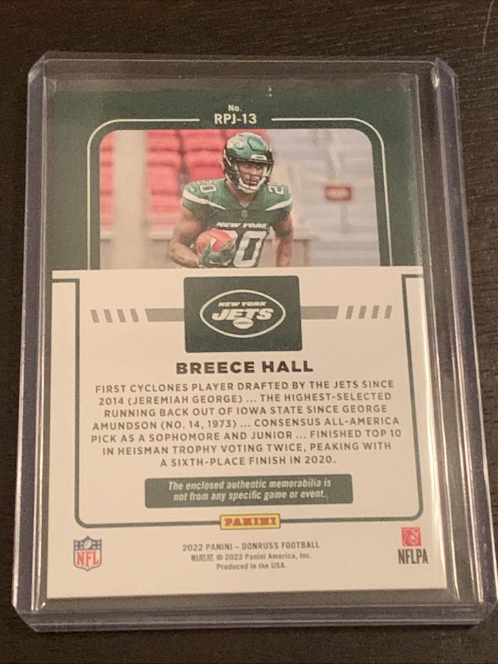 2022 Panini Donruss - Rookie Phenom Jerseys Breece Hall #RPJ-13 (MEM, RC) - Image 2 of 2