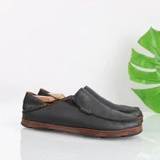 OluKai Mens Moloa Shoes Size 9 Black Leather Slip On Loafers Convertible Casual