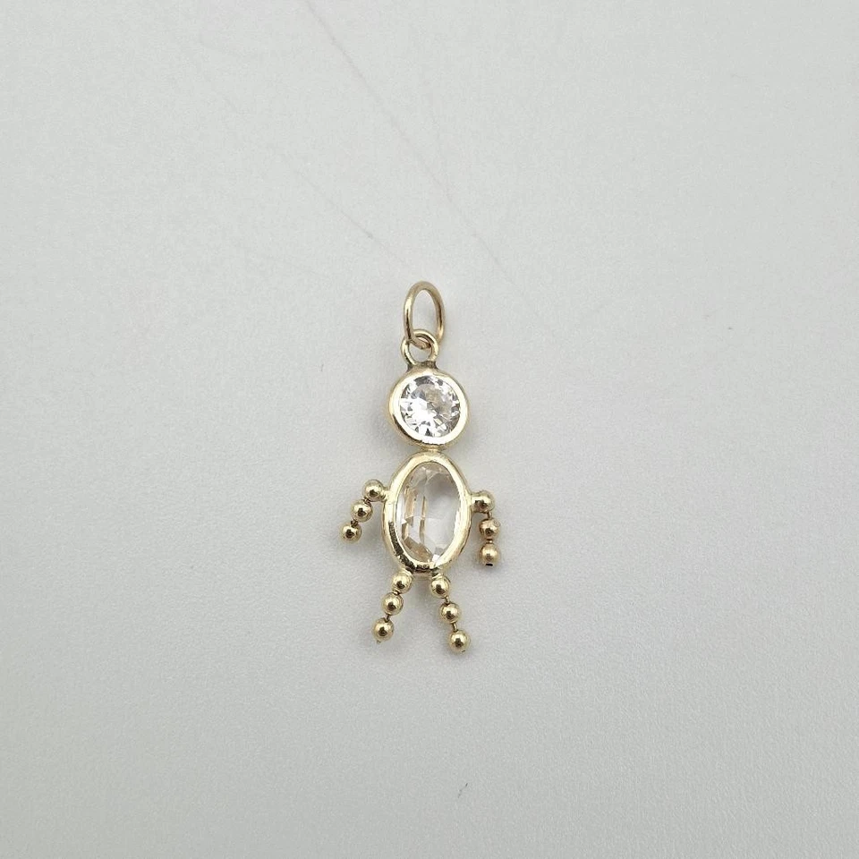 Dije colgante de circonita cúbica redonda y ovalada de oro amarillo de 14 quilates para niño pequeño hijo Foto 2 de 4