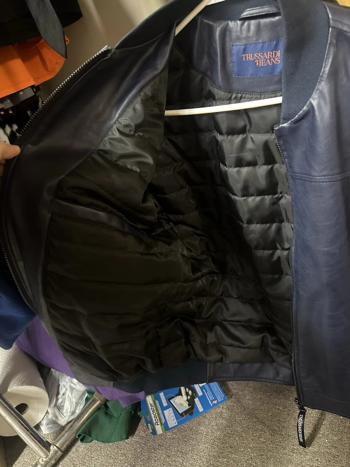 Chaqueta de Cuero Trussardi Talla M Color Azul Para Hombre LEER DESCRIPCIÓN Foto 3 de 4