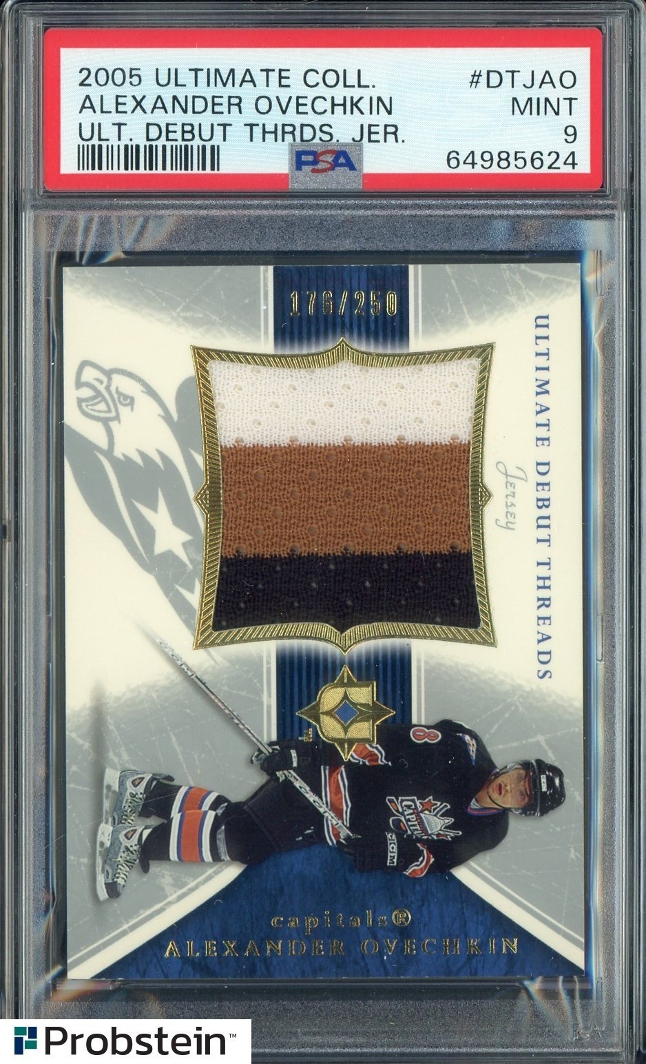 2005 UD Ultimate Hockey Debut Threads Alexander Ovechkin RC Patch /250 PSA 9 view 1