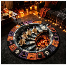 3D Skull and Pumpkin Swirl Pattern Halloween Rug   Non-Slip Indoor Home Decor
